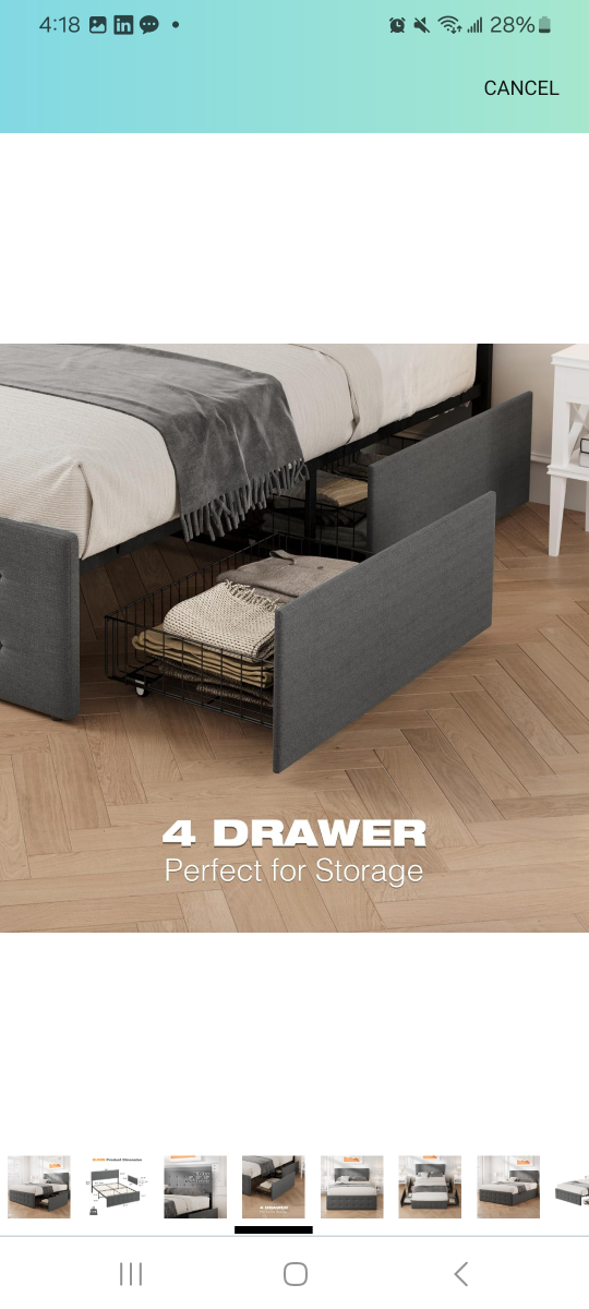 full Upholstered Storage Bed Frame with 4 Drawers - photo 3