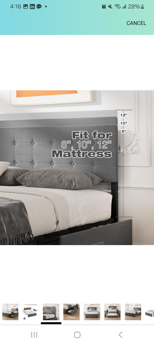 full Upholstered Storage Bed Frame with 4 Drawers - photo 4