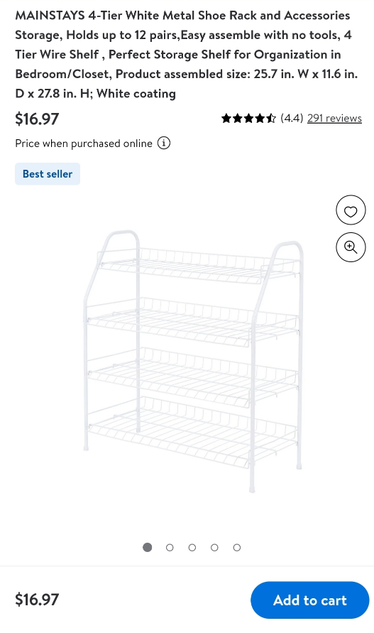 4-Tier White Metal Shoe Rack - photo 3