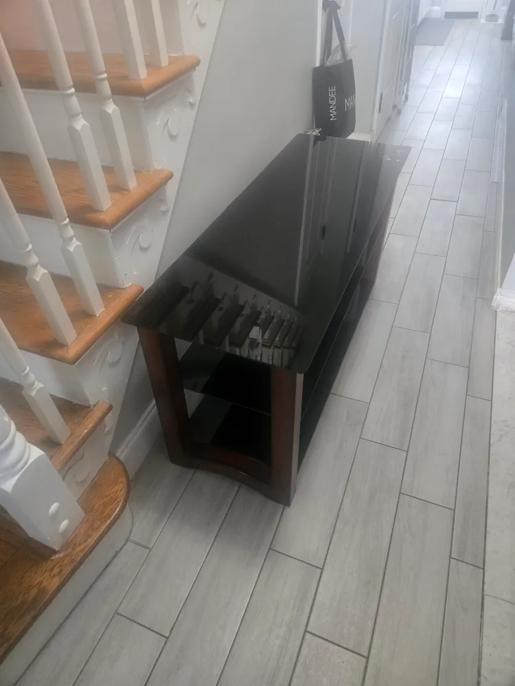 Black Glass TV Stand with Wooden Legs image indicator(5)