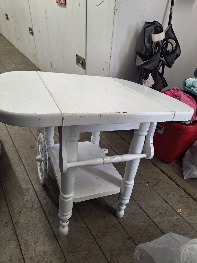 White Wooden Serving Cart with Drop Leaf