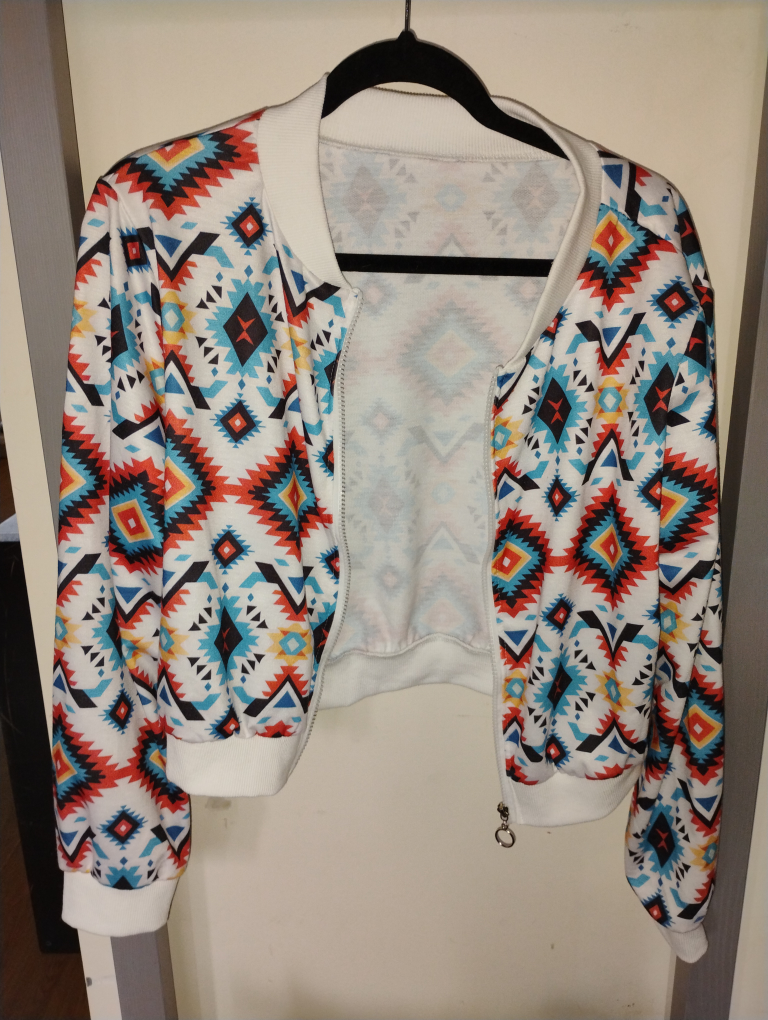 Women's cropped zip-up jacket, Southwestern pattern