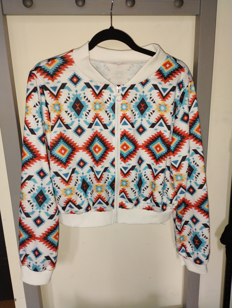 Women's cropped zip-up jacket, Southwestern pattern - photo 3