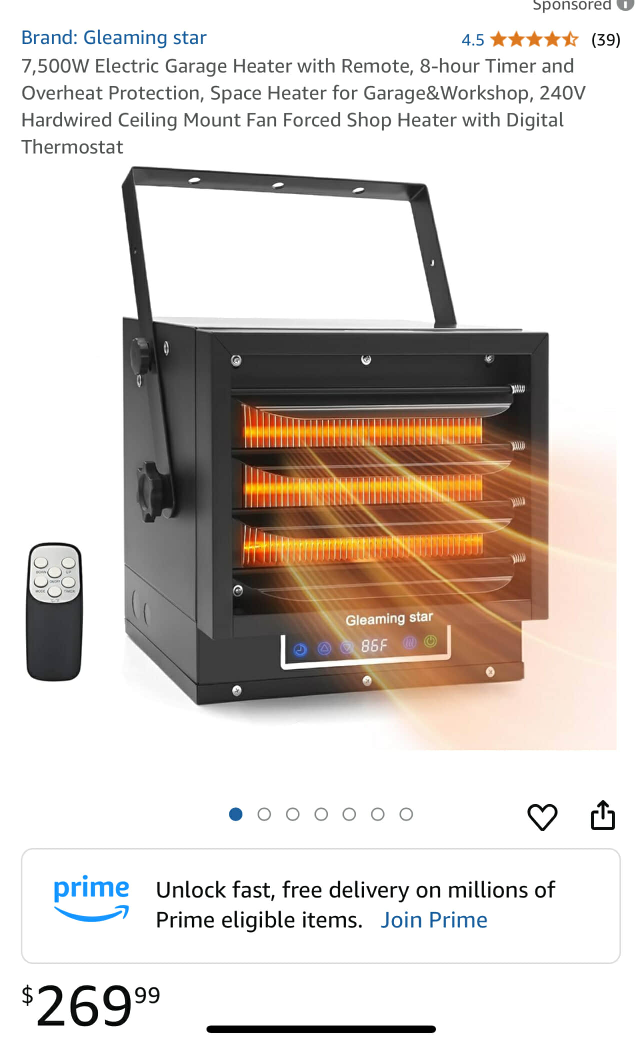 Gleaming Star 7500W Garage Heater with Remote & Timer - photo 2