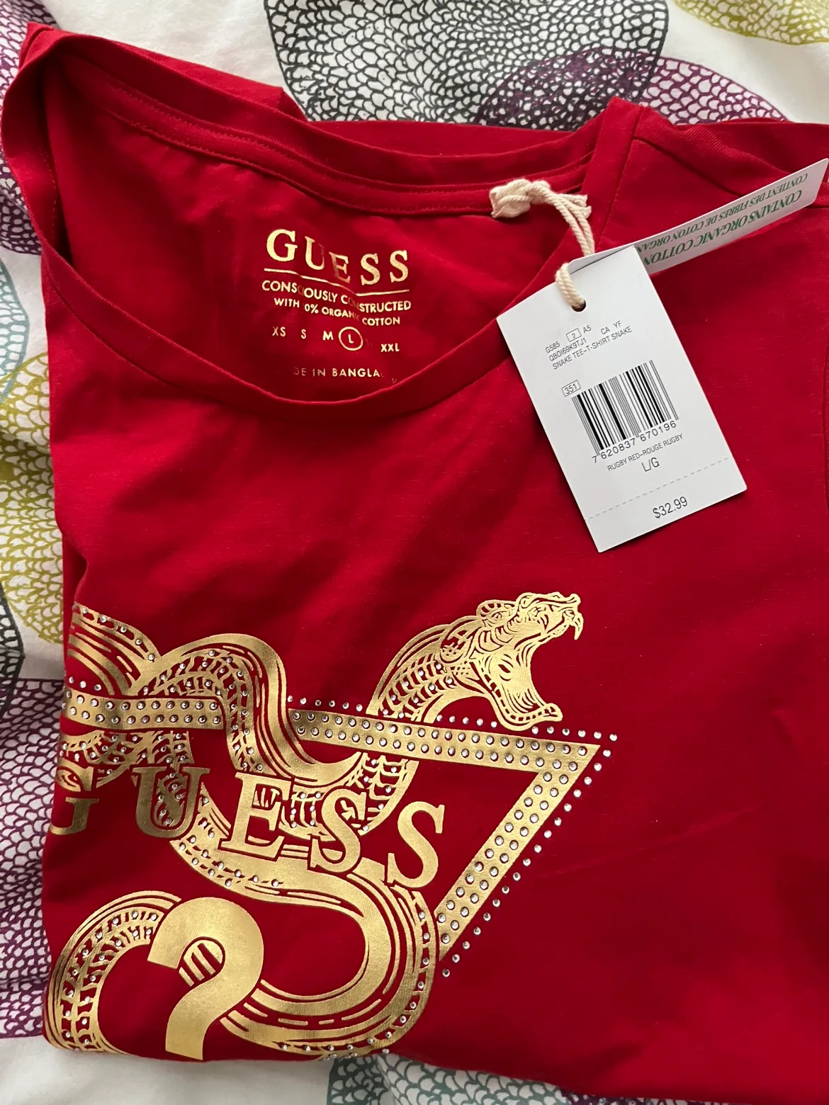 Red GUESS T-Shirt with Gold Snake Detail image indicator(3)