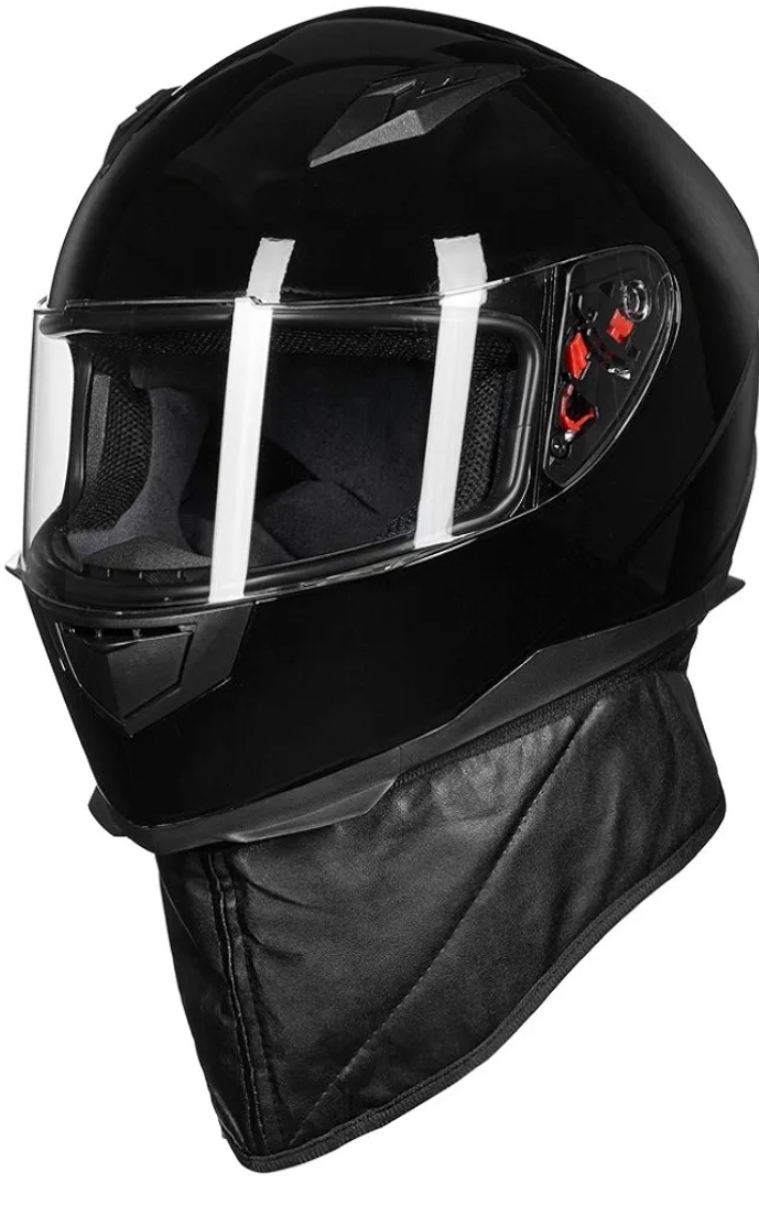 Black Motorcycle Helmet with Neck Protector