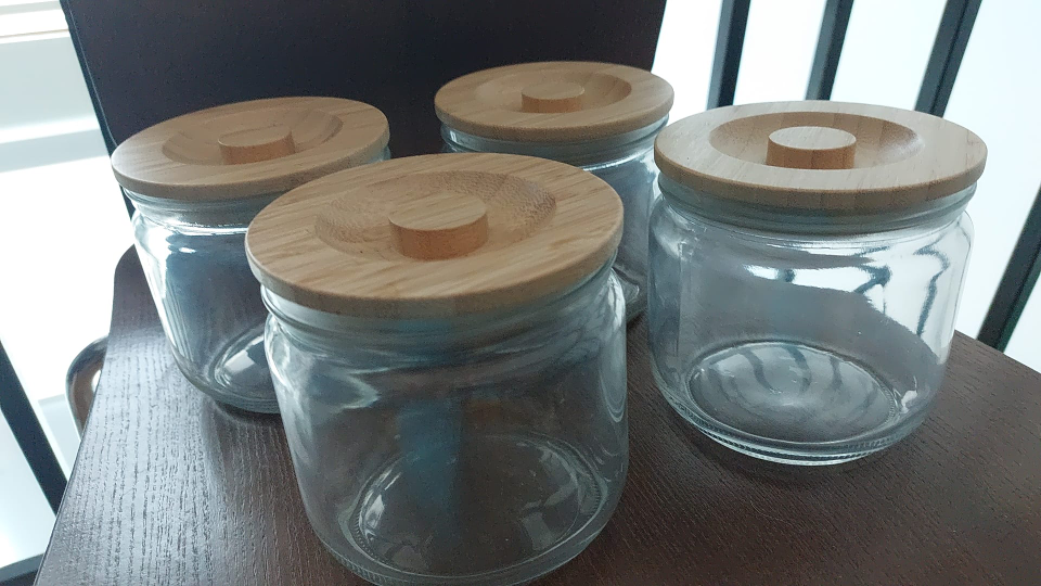 Set of Four Glass Jars with Bamboo Lids
