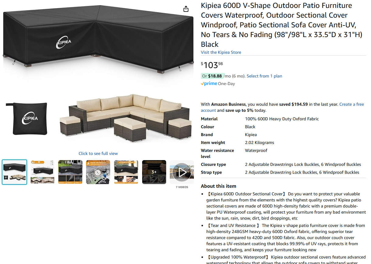 Outdoor Patio Furniture Cover for Sectional Sofa BNIB - photo 2