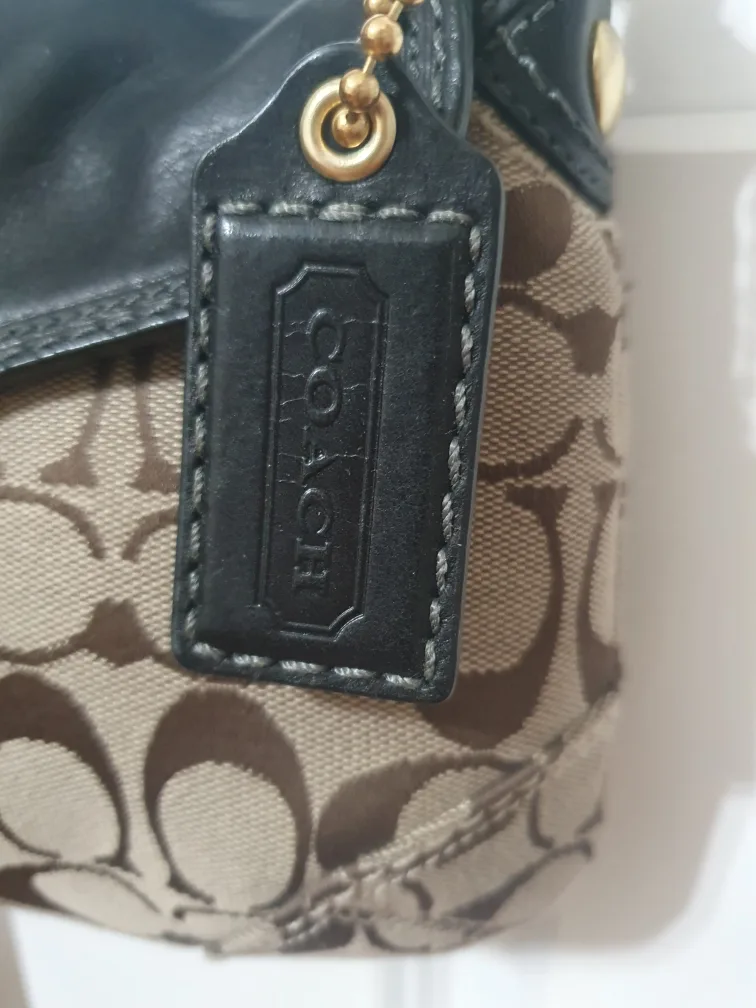 Coach Signature C Brown Leather & Canvas Shoulder Bag image indicator(2)