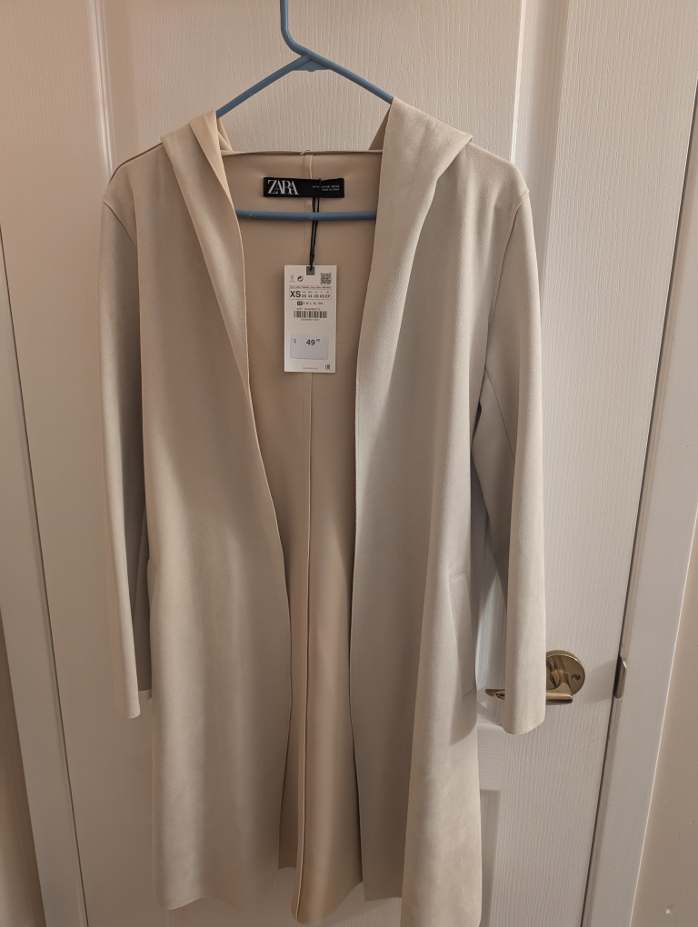 Zara Beige Hooded Suede Jacket - Size XS