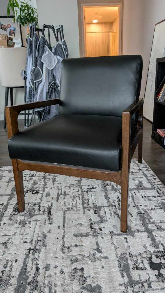 Mid-Century Modern Accent Chair - Black Leatherette