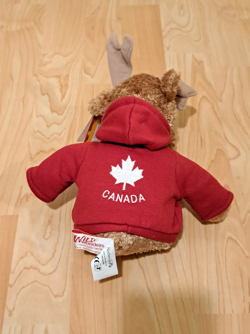 Adorable Canadian Moose Plush Toy in Red Hoodie 12" image indicator(5)