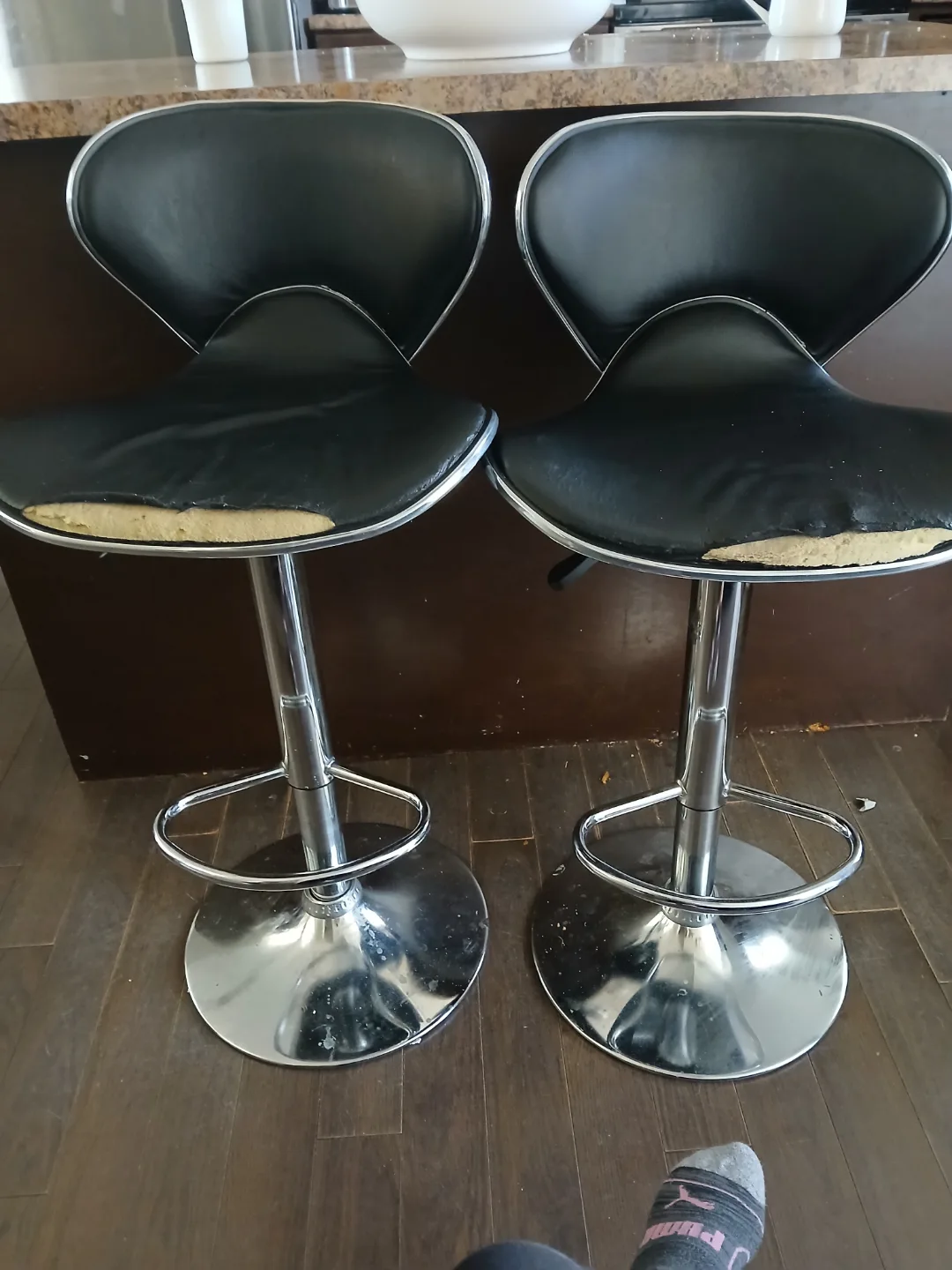 Pair of Black Leather Bar Stools thumbnail