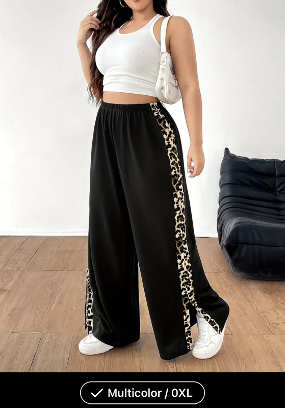 Women's Leopard Print Wide Leg Pants - Size 0XL