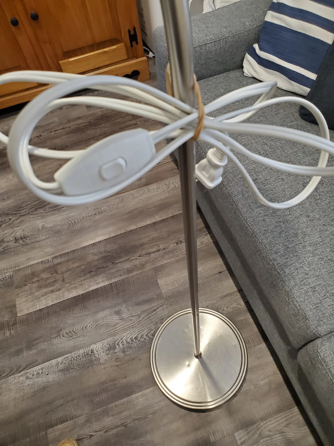 Ikea floor lamp with metal base and white glass shade image indicator(4)