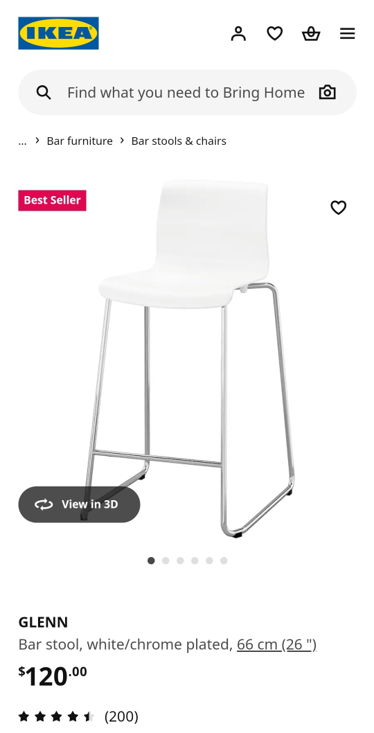 IKEA GLENN Bar Stool White - 4 stools - photo 3