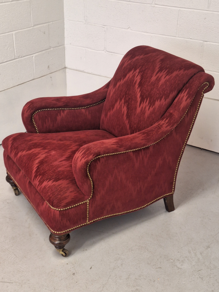 Plush Red Patterned Armchair w/Front Wheels - photo 3
