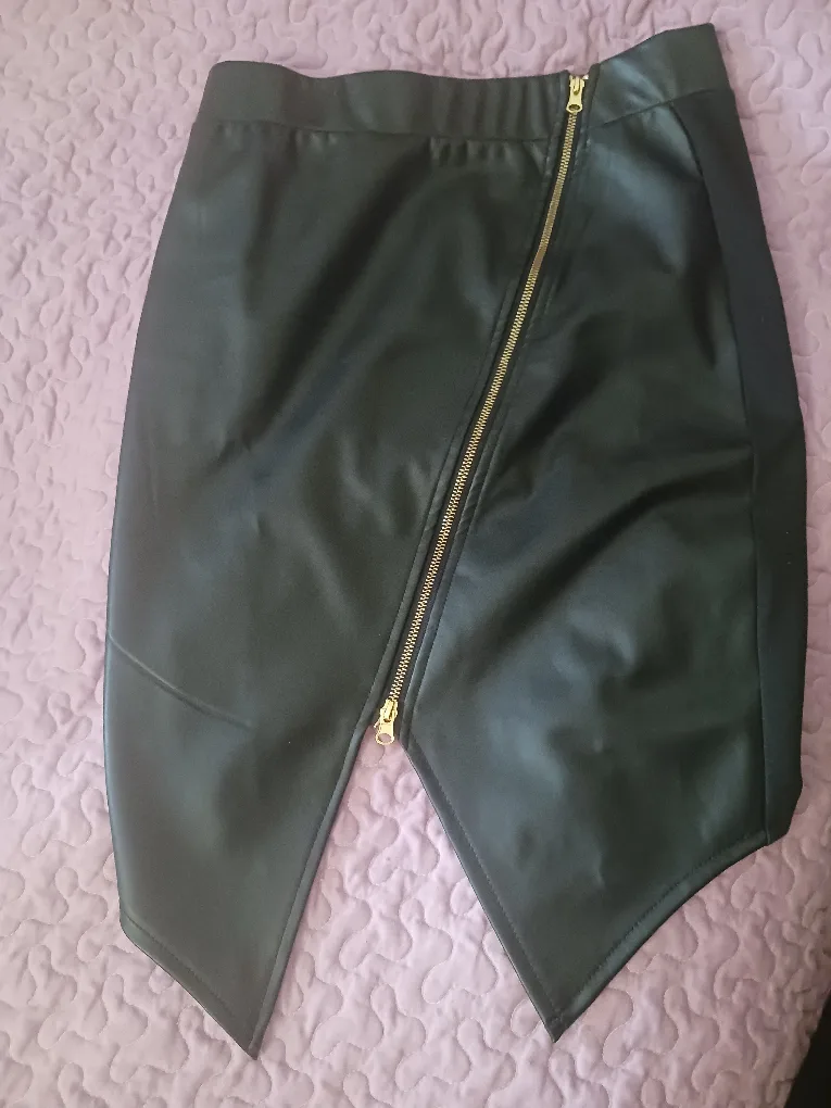 Black Asymmetrical Faux Leather Mini Skirt with Gold Zipper thumbnail
