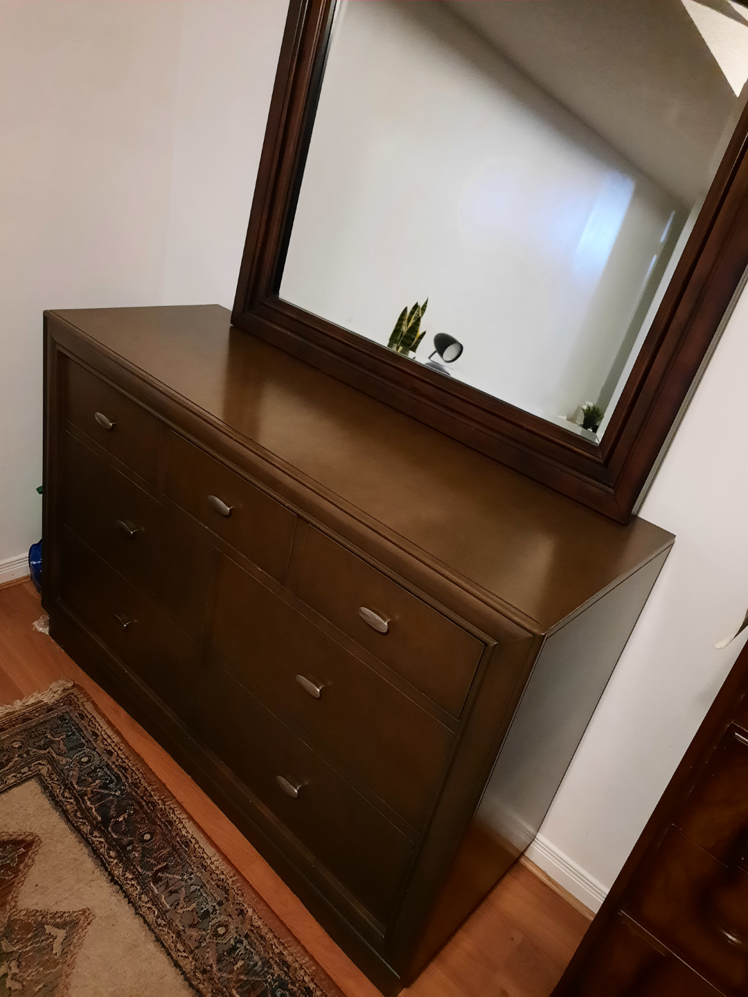 Dark Brown Wooden Dresser with Mirror