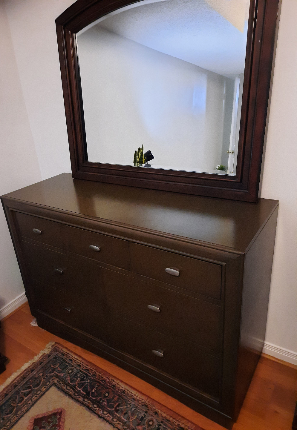 Dark Brown Wooden Dresser with Mirror - photo 2