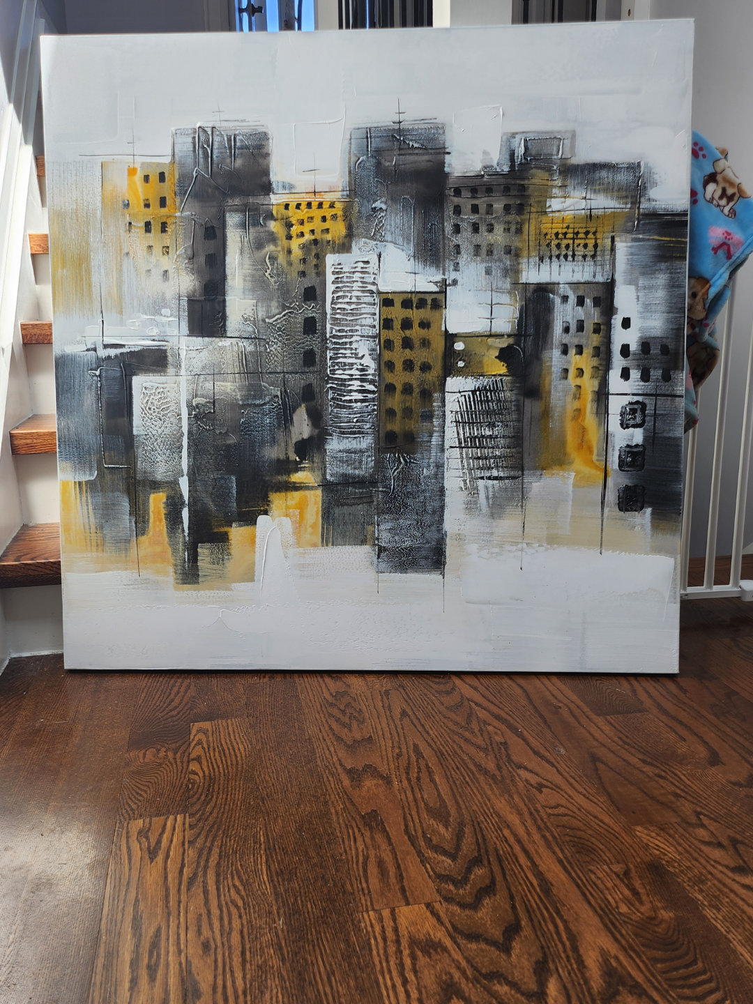 Large Abstract Cityscape Canvas Painting