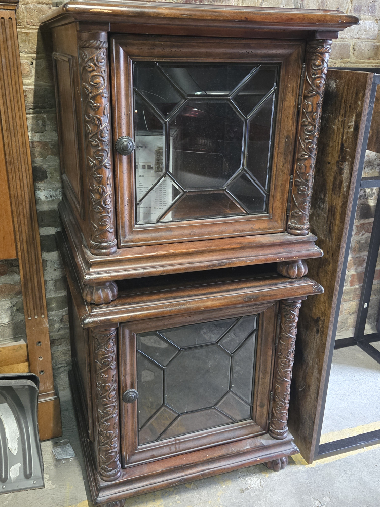 Ornate Wood Cabinets with Glass Doors