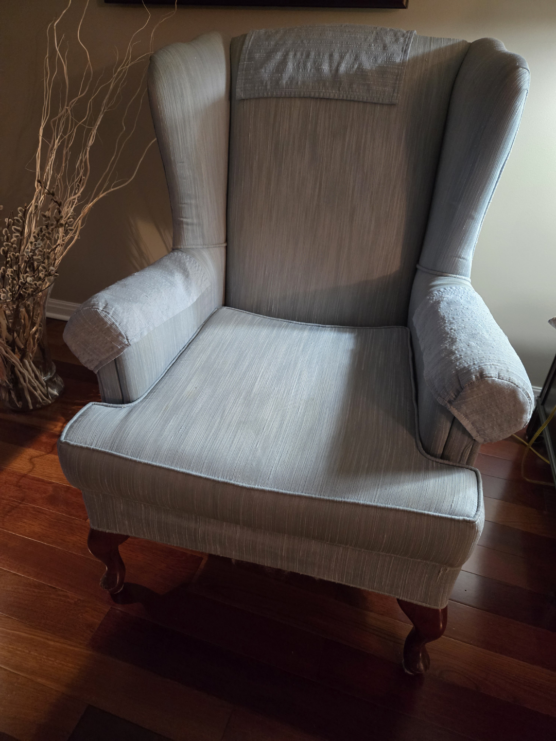 Wingback armchair, light blue fabric - photo 2