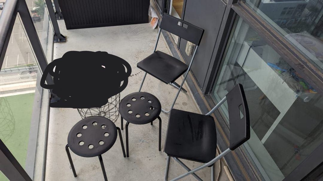 Set of 2 Black Folding Chairs & 2 Black Stools