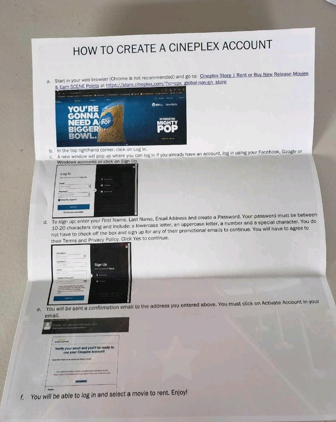 Cineplex Movie Night Gift Card & Instructions - photo 2