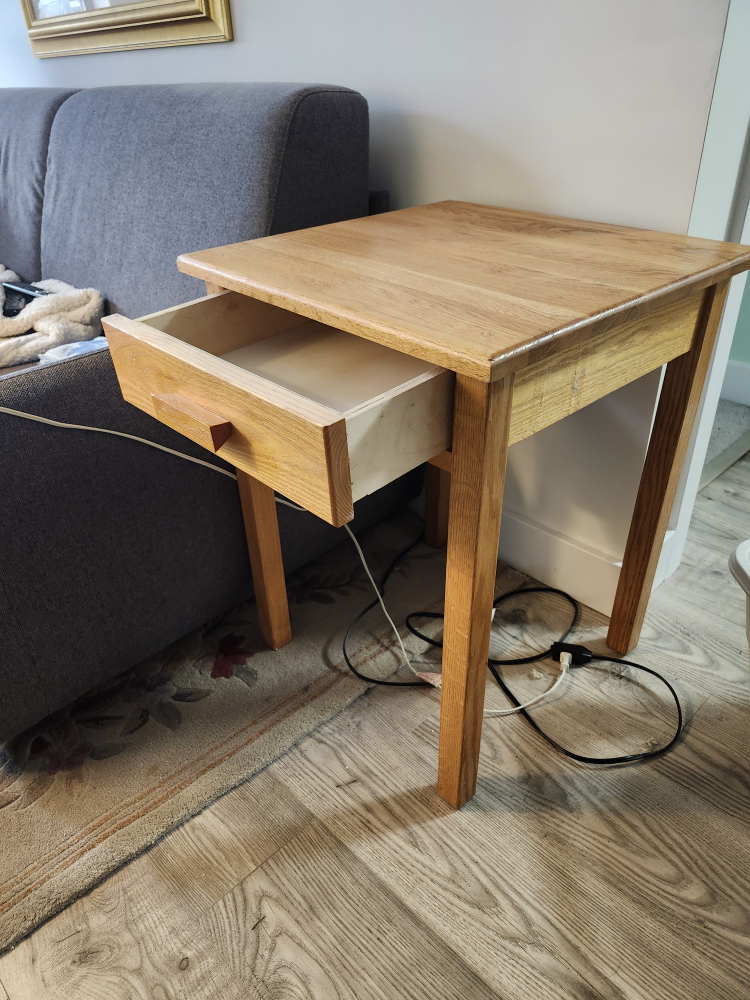Solid Oak End Table with Drawer