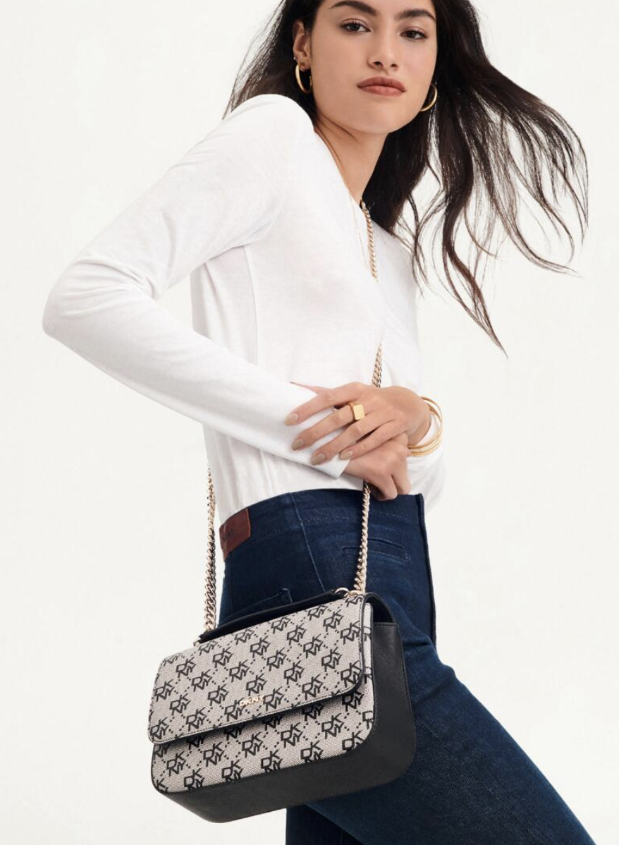 DKNY Beige and Black Monogram Shoulder Bag