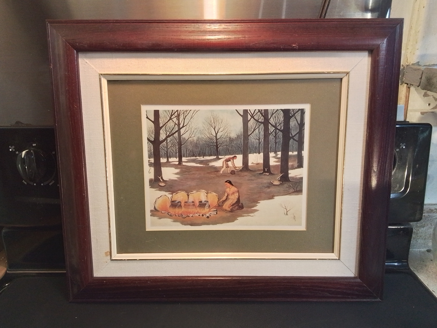 Framed Native American Maple Syrup Making Print