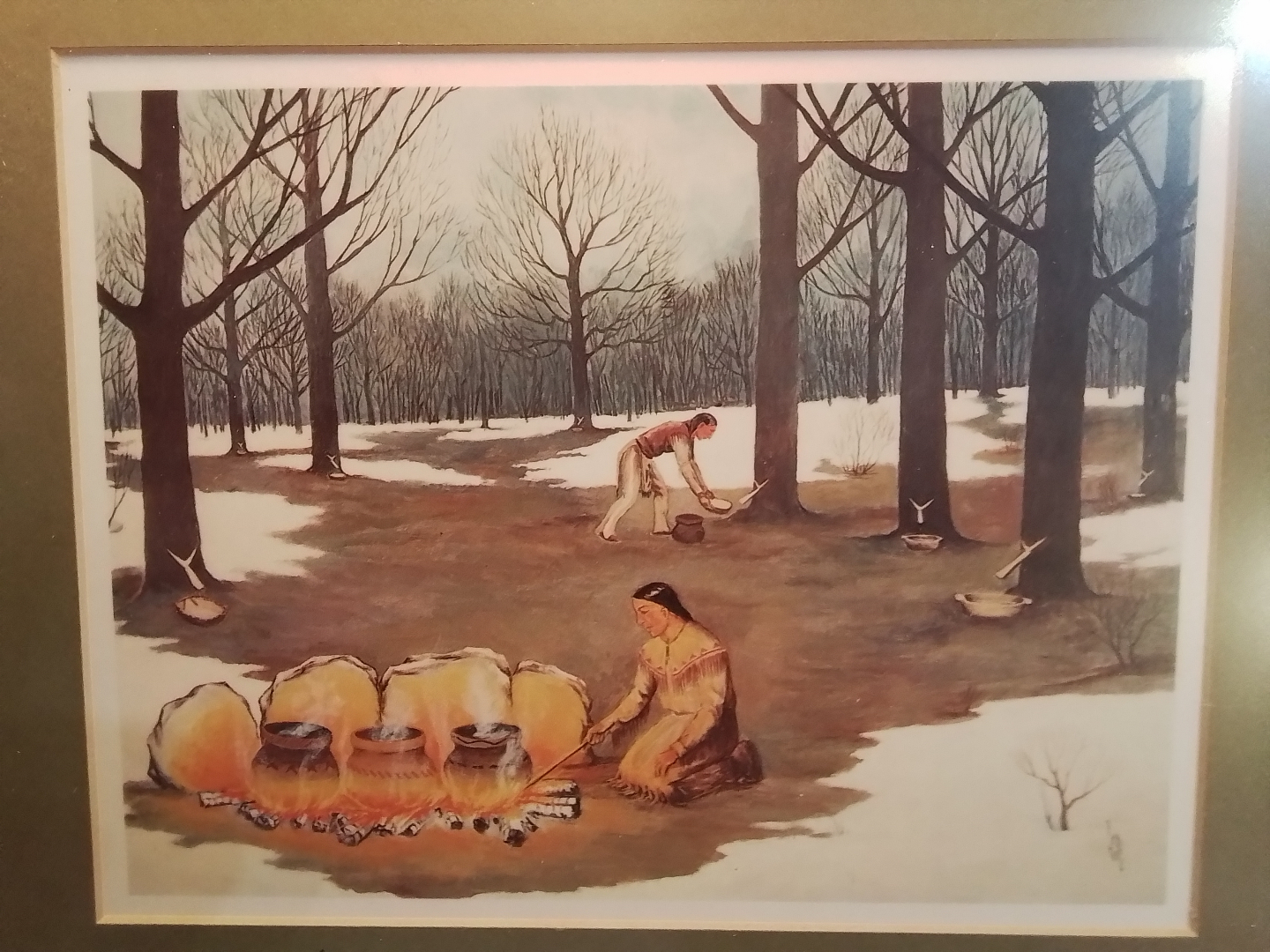 Framed Native American Maple Syrup Making Print - photo 3