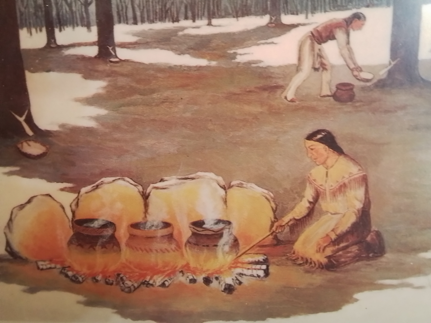 Framed Native American Maple Syrup Making Print - photo 4