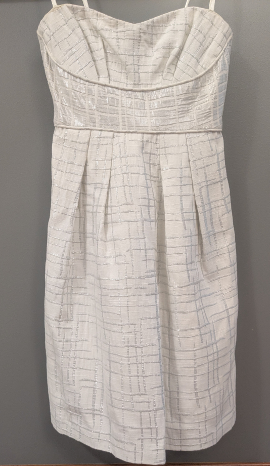 BCBG Maxazria White and Silver Strapless Mini Dress
