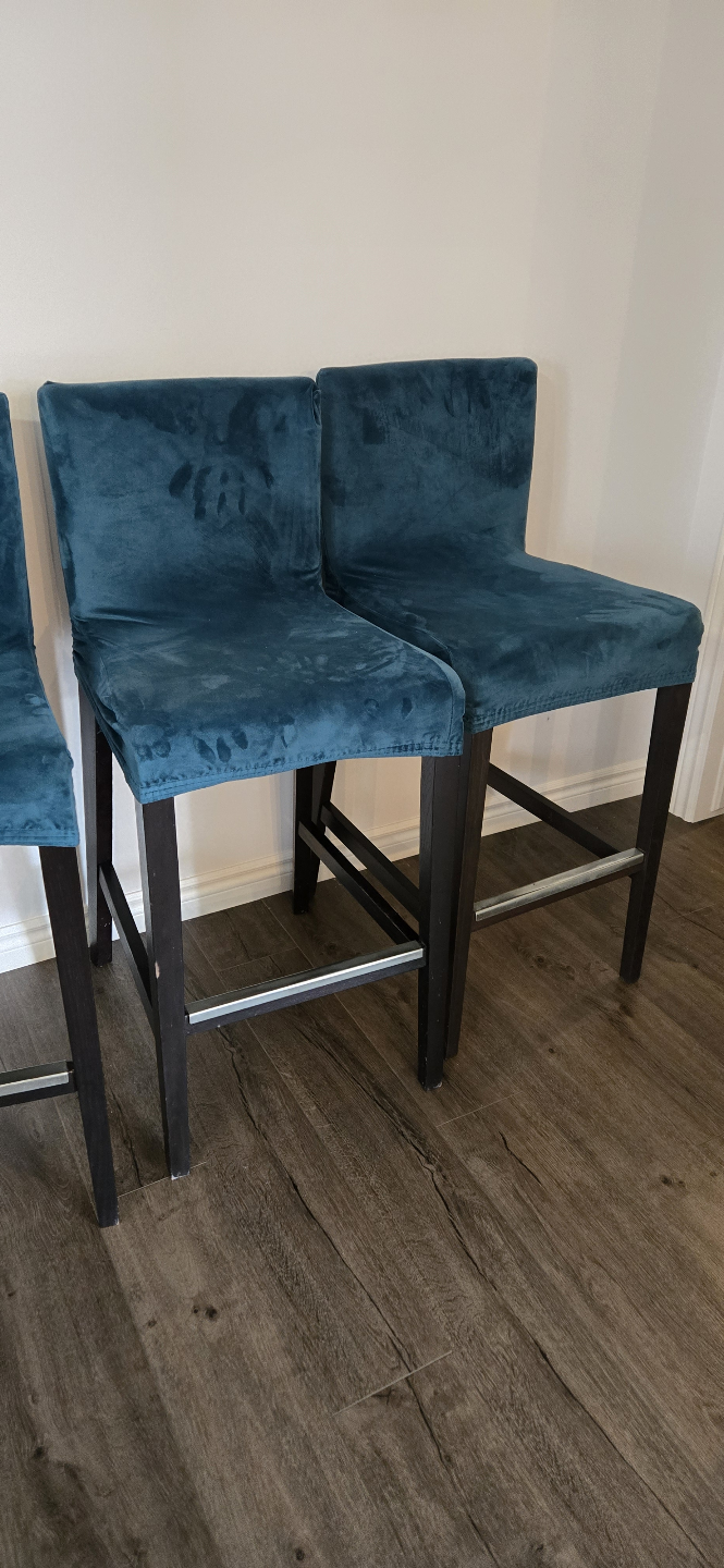 Ikea Three Teal Velvet Bar Stools with removable Covers - photo 5