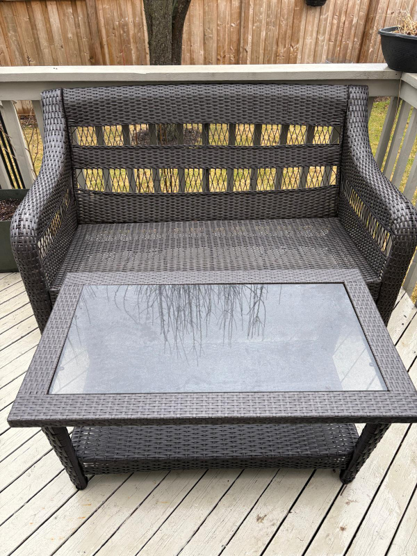 Wicker Patio Set with Glass Top Table