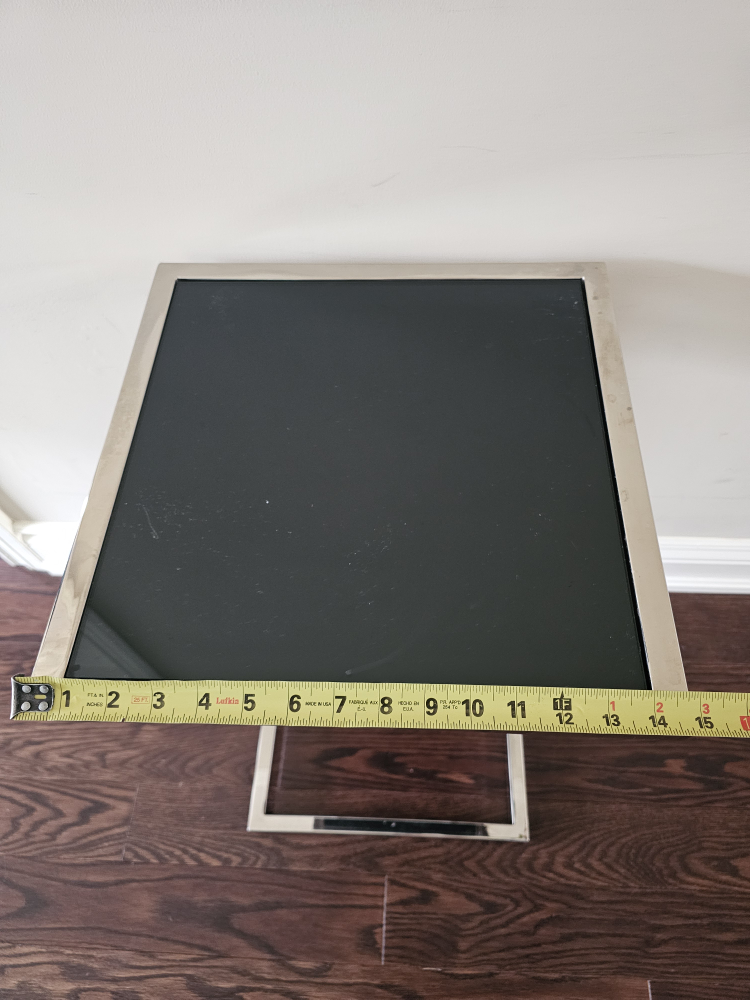 Silver Metal Framed Mirror & Black Glass Side Table Set - photo 4