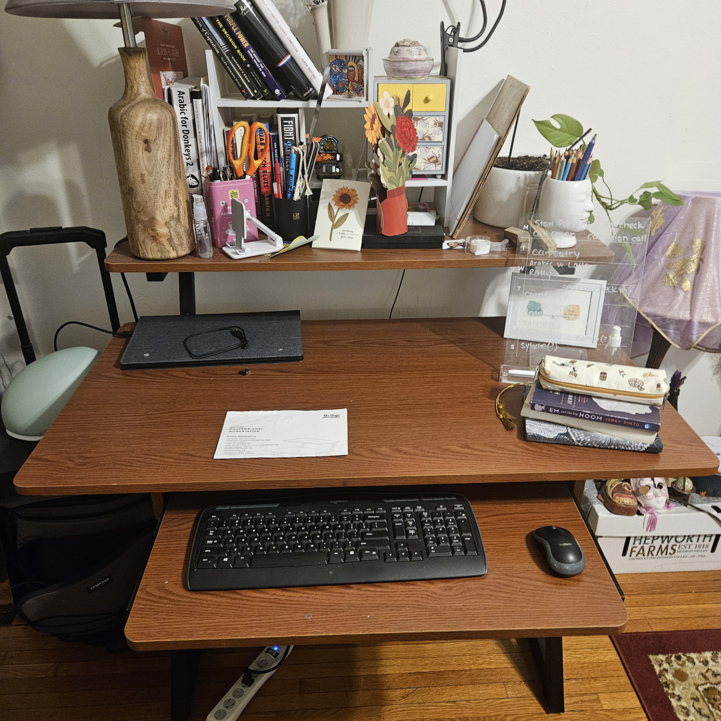 Desk: wooden with 2 tiers