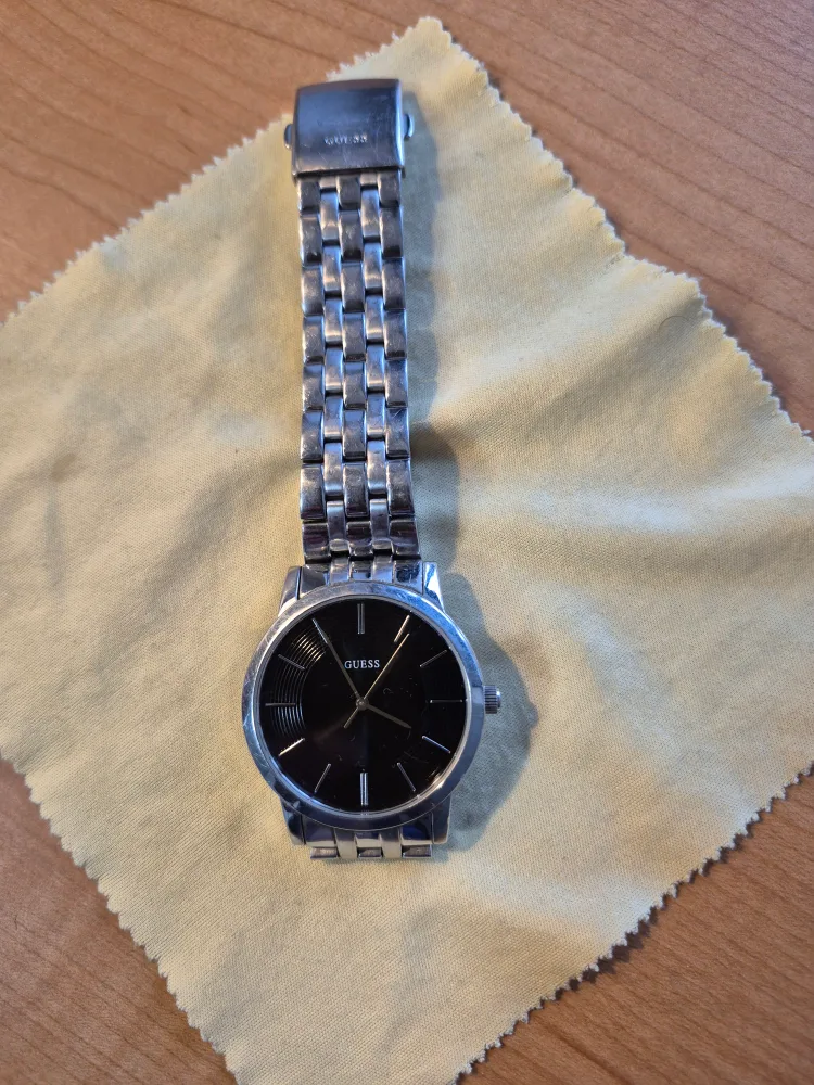Men's Guess Watch - Silver Tone Metal Band, Black Face thumbnail