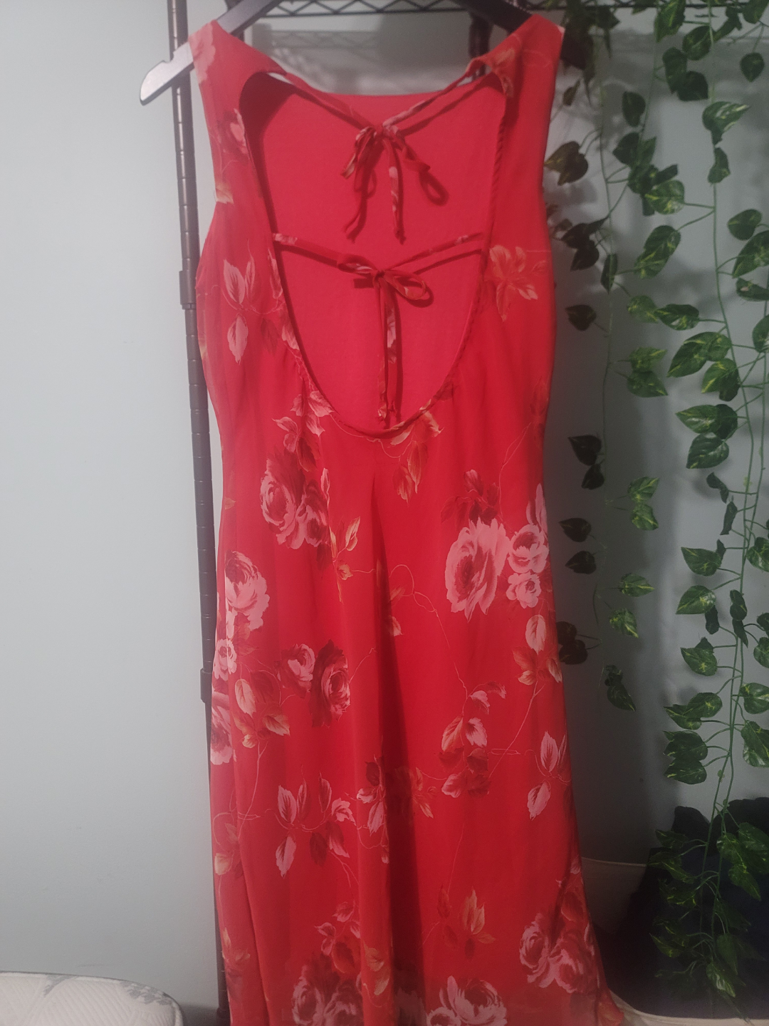 Red Floral Midi Dress with Open Back - photo 2