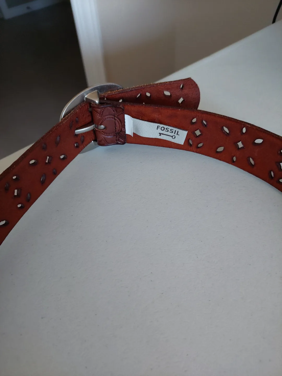 Fossil Brown Leather Belt with Cut-Outs image indicator(2)