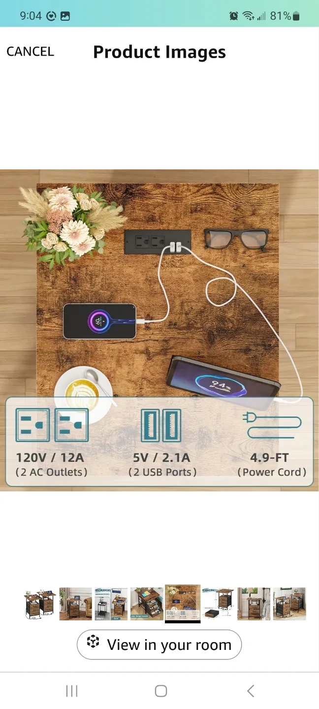 GYIIYUO Nightstand 2 pack with USB and Outlets brand new image indicator(4)