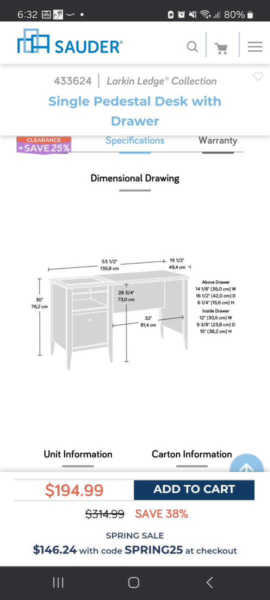 Sauder Larkin Ledge Single Pedestal Desk with Drawer - - photo 3