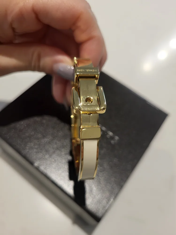 Michael Kors Gold and White Enamel Hinge Bracelet image indicator(2)