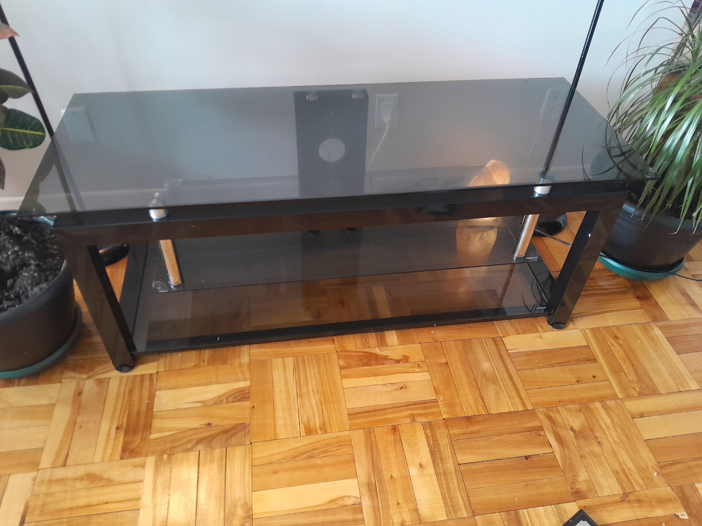 Black Glass TV Stand with Shelf - photo 3
