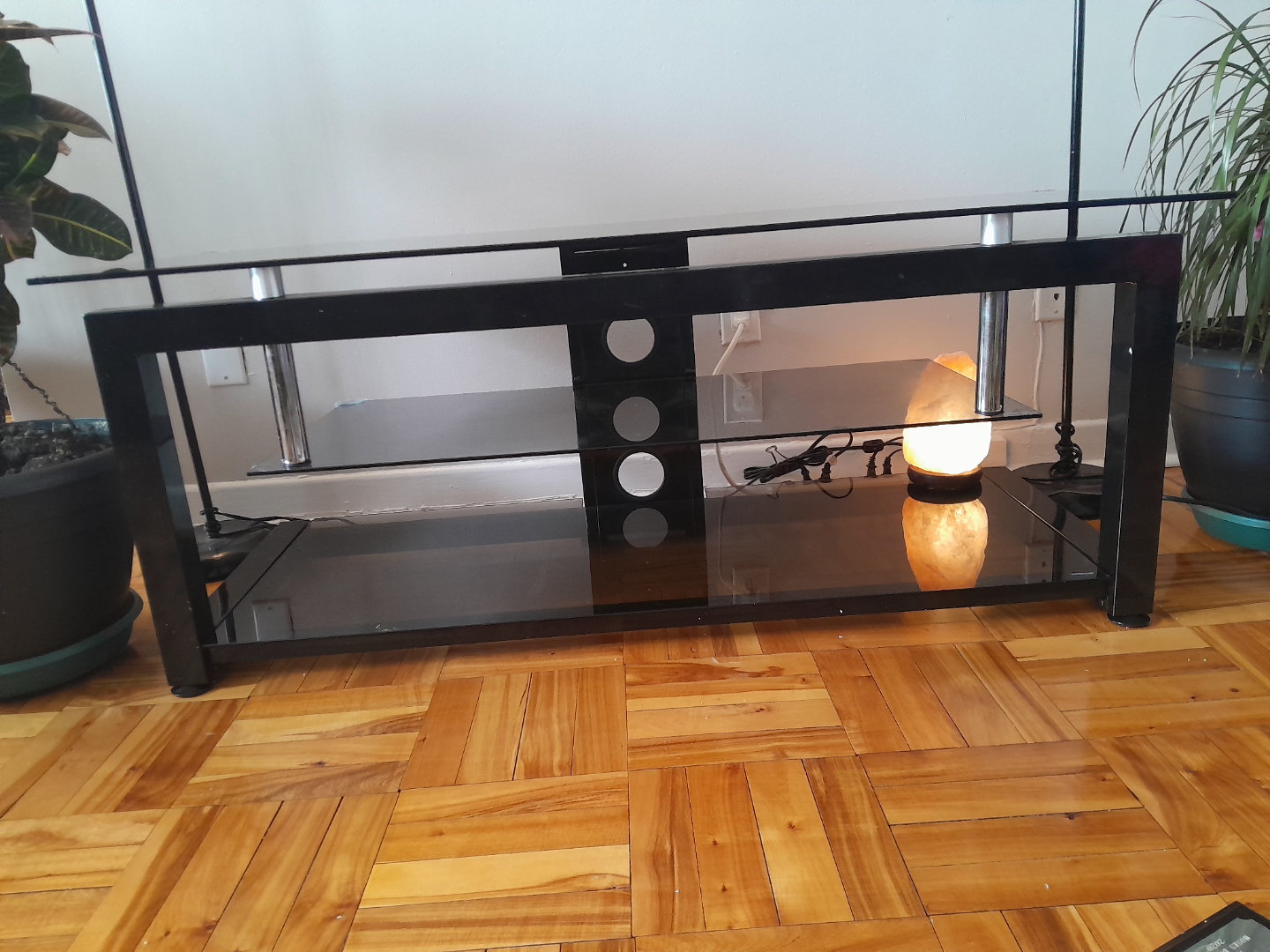 Black Glass TV Stand with Shelf - photo 5