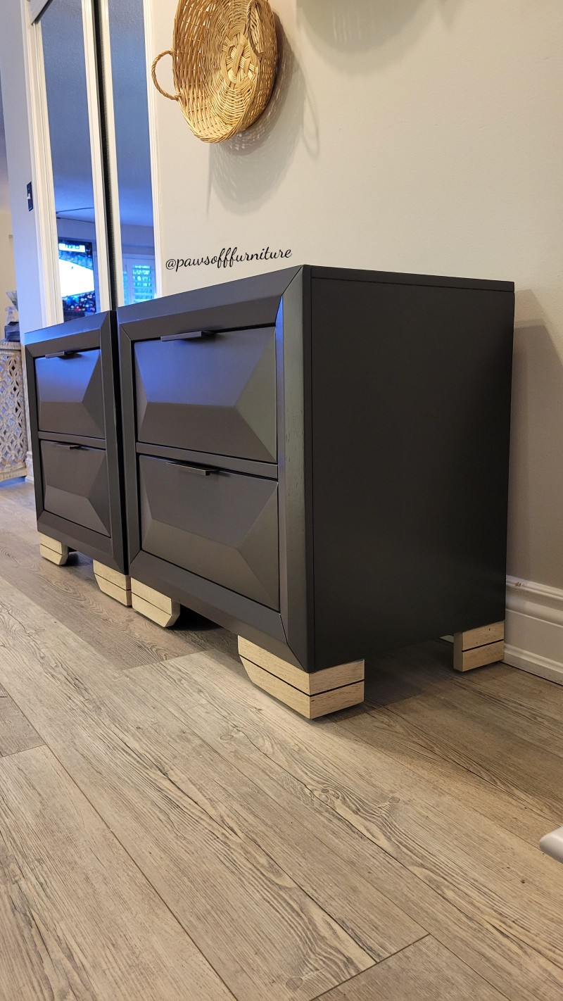 Pair of Black Nightstands light wood accents