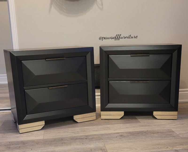 Pair of Black Nightstands light wood accents - photo 4