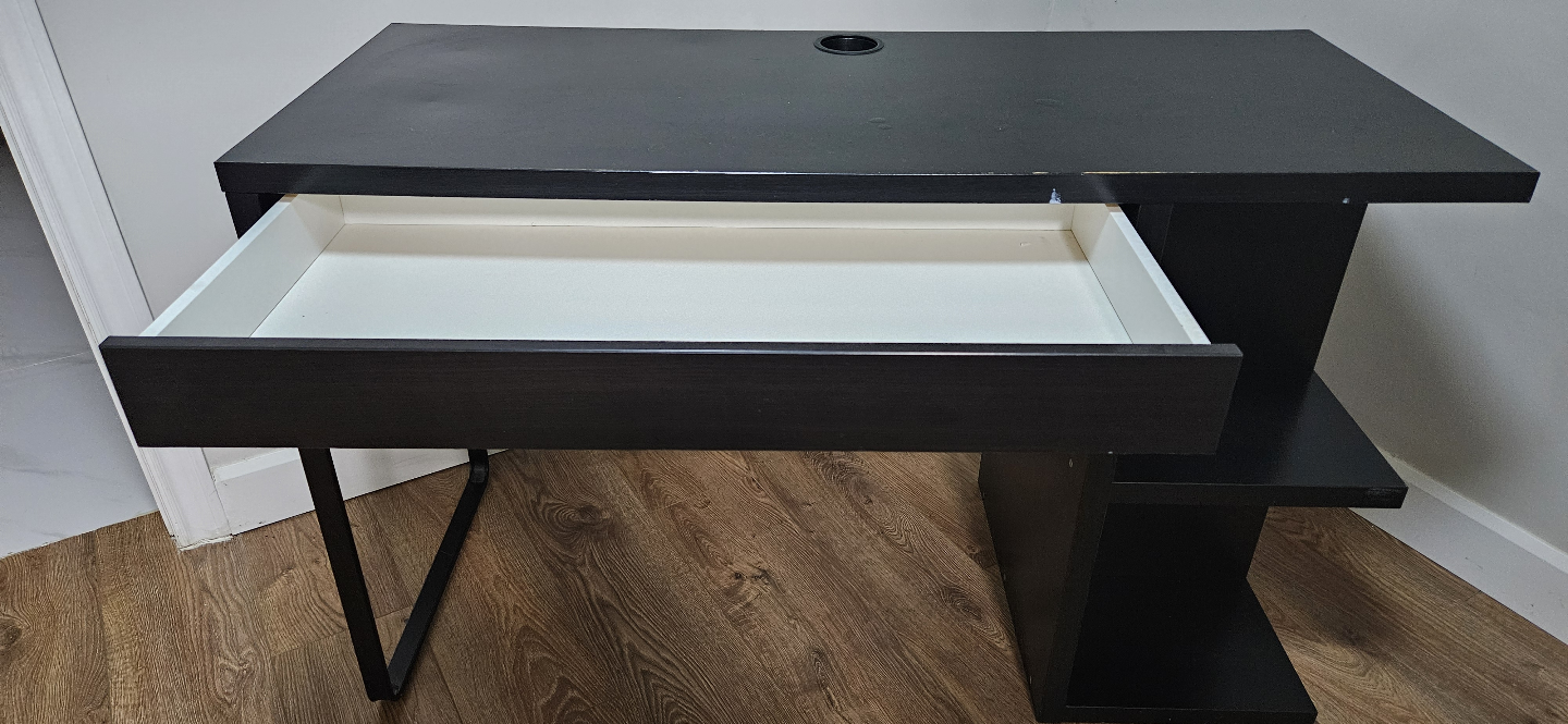 💚 3 Black Computer Desk with Drawer and Shelf - photo 3